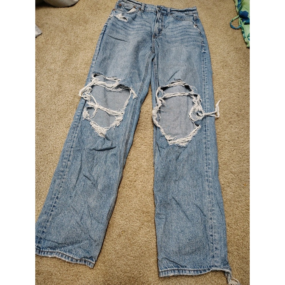 American Eagle Jeans Womens 8 Highest Rise Baggy Straight Stretch Distressed